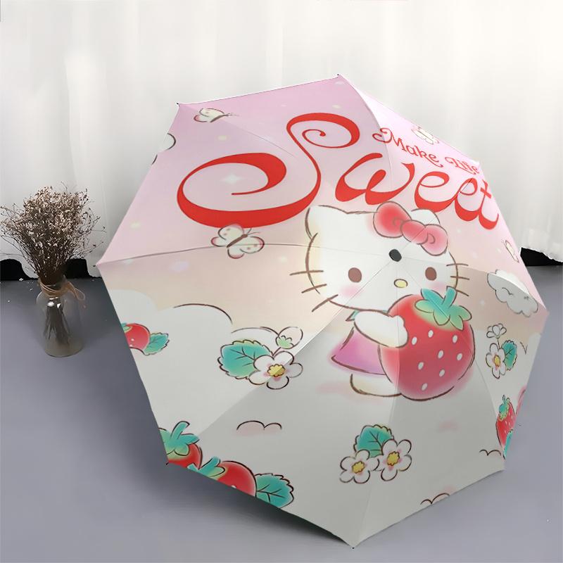 1pc Hello Kitty Make Life Sweet Automatic Folding Umbrella - Portable 3-Fold Design with Iron Frame, Perfect for Outdoor Use, Festive Gifts, Travel, D