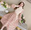 Women's Knitted Dress Autumn Winter Long Sleeve Corduroy Floral Dress Female Elegant Sweater A-line Long Veatidos Belt