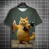 Fun Men's T-Shirt 3D Fitness Cat Print Short Sleeve T-Shirt Oversized Men's Clothing Summer Street Casual Top Fun Animal T-Shirt