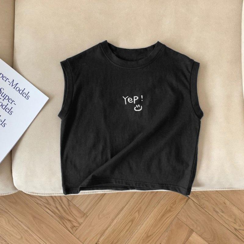 Модная хлопковая футболка без рукавов для детей 2024 – Милый летний жилет для мальчиков и девочек