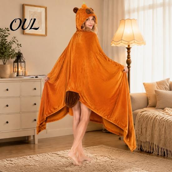 Lightweight Velvet Gown Animal Wearable Blanket Hoodie for Women, Oversized Flannel Sweatshirt Soft Loungewear Blanket, Button-Up Cosplay Cape