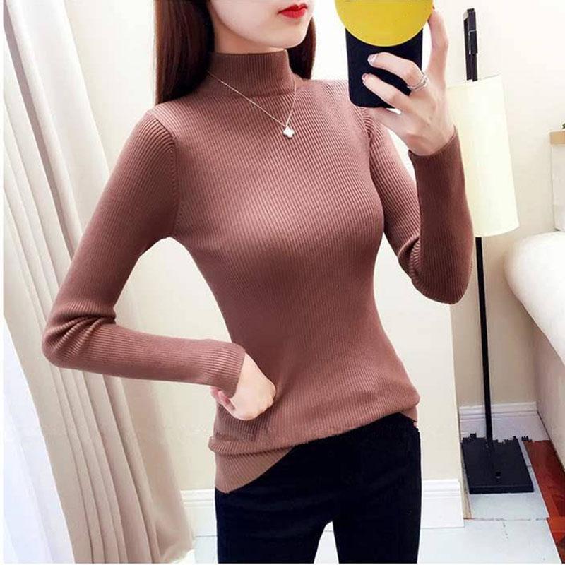 Женский вязаный пуловер с высоким воротником, теплый свитер больших размеров с верхом и дном, эластичный зимний свитер