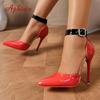 Aphixta 2cm Crystals Belt Buckle Super 12cm High Stiletto Heels Ankle Strap Sandals Women Pointed Toe Heels Shoes Plus Size 50
