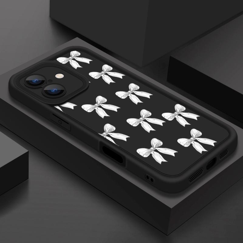 Мягкий чехол с однотонным бантом для iPhone 16 Pro Max 15 Pro 14 13 12 11 XS XR 8 7, матовый силиконовый противоударный чехол для защиты линз из ТПУ