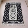 Islamic Floor Mat Navy Gold Floral Portable Worship Rug with Tassels