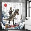 Cat and Dinosaur Shower Curtain, Japanese Sea Waves for Bathroom, Kids, Shower Curtain Decorative Shower Curtain, Waterproof Sho