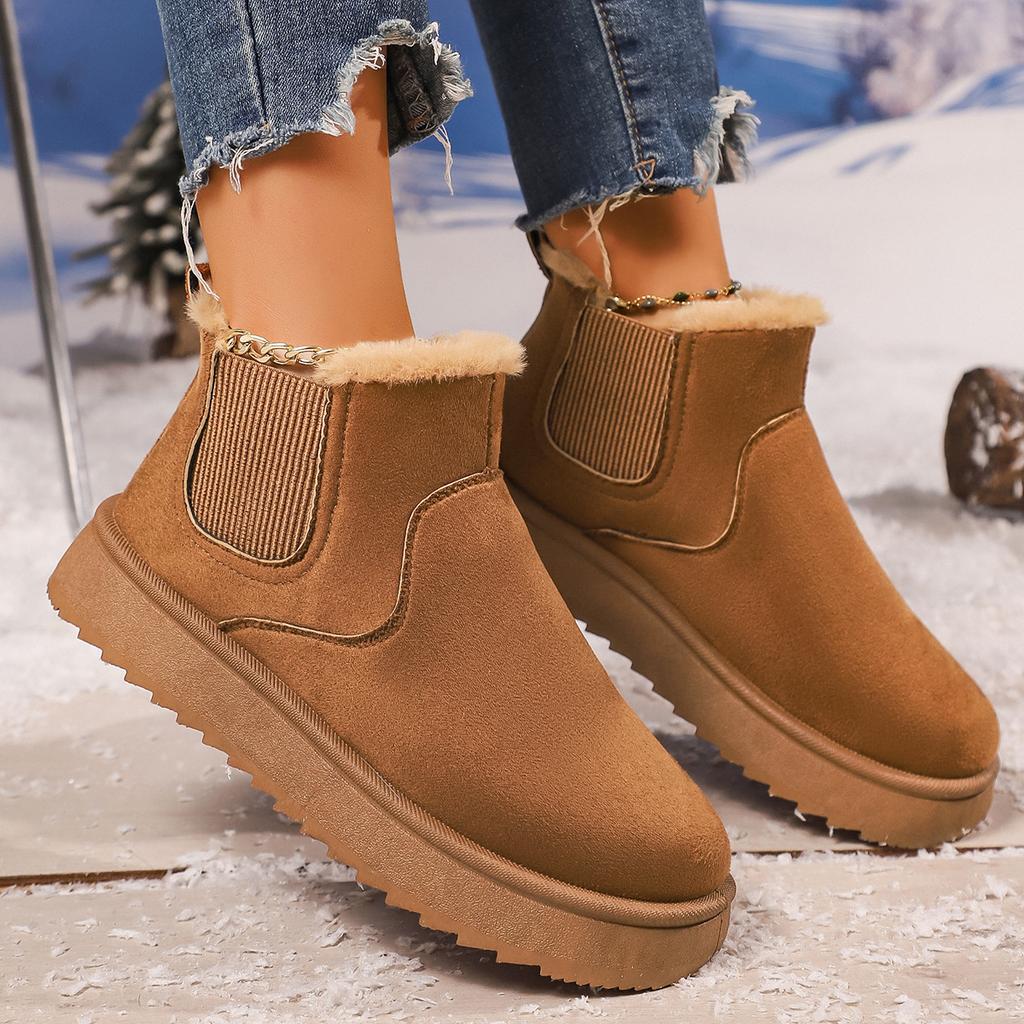 Foreign trade large size snow boots women's autumn and winter solid color flat bottom velvet thickened warm one-pedal cotton boots cotton shoes