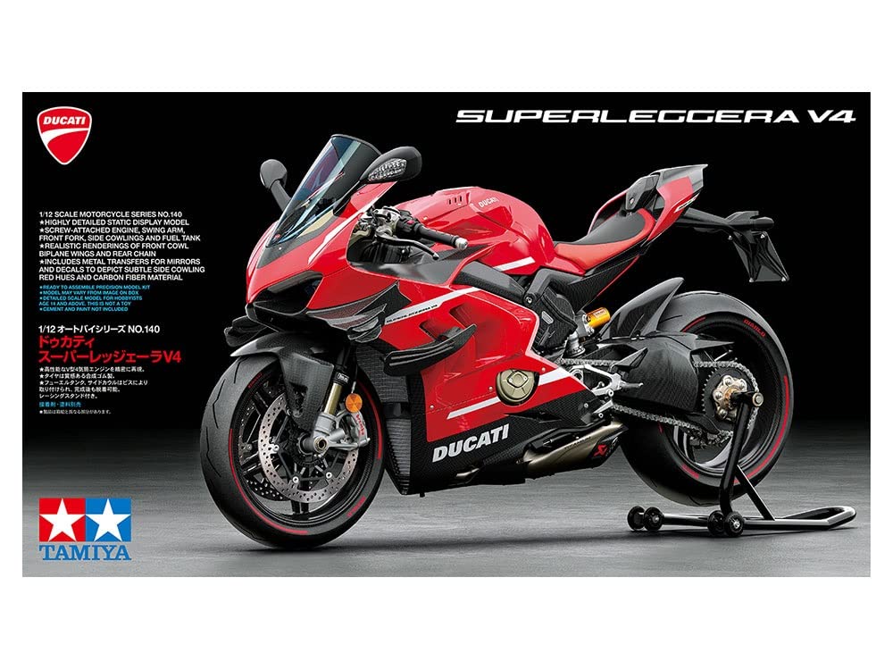 TAMIYA 1/12 Ducati Superleggera V4 Motorcycle Model Kit No.140, Plastic Scale Model 14140, Molded Color