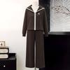 Женский элегантный вязаный комплект: худи и брюки клеш