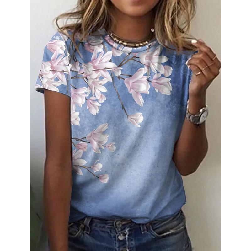 Женская 3D летняя персонализированная футболка с коротким рукавом и круглым вырезом, с принтом свежих цветов