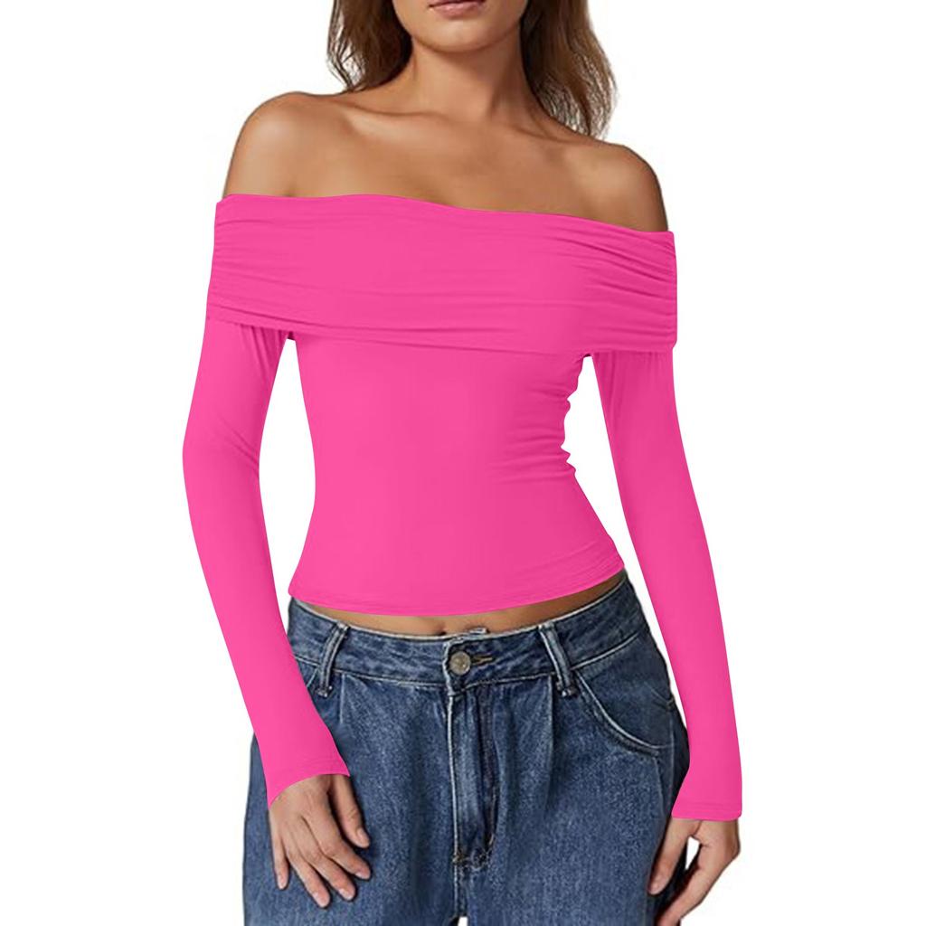 Женская Мода Сексуальная Блузка с Открытым Плечом Desire с Длинным Рукавом из Молочного Шелка