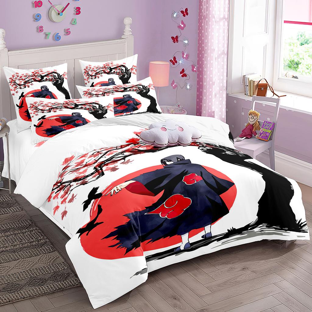 Комплект постельного белья в японском стиле Мультяшный Н-Наруто Пододеяльник Комплект одеяла для кровати Акацуки Саске Узумаки Покрывало для одеяла Наволочка