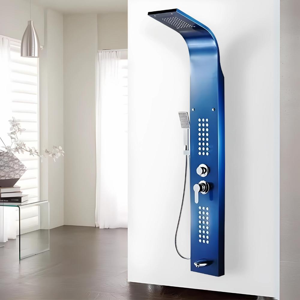 Shower panel tap with hydromassage - blue