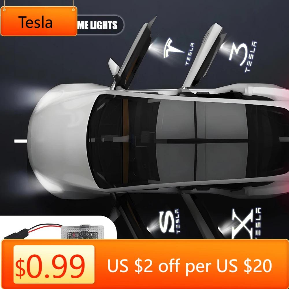 Автомобильная наклейка Tesla 2 шт. Аксессуары для украшения автомобиля Эмблема на дверь автомобиля Светодиодные лампы-проекторы Welcome Lights Для Tesla Model 3 Model Y