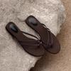 Minimalist Niche Woven Leather Sandals Women 2025 Vacation High-end Sense Pinch Flip-flops Wear Flat Beach Shoes