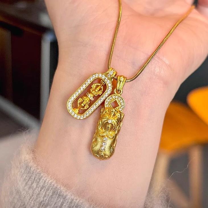 ANENJERY Золотое геометрическое ожерелье с подвеской Pixiu Beast Zircon для женщин, уникальный тренд, легкая роскошь, изысканный свитер, цепочка, ювелирное изделие, подарок