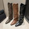 Модные коричневые длинные сапоги женские ботфорты на высоком каблуке модные задние молнии длинные рыцарские ботильоны женские на толстой подошве обувь для девочек ботинки на платформе