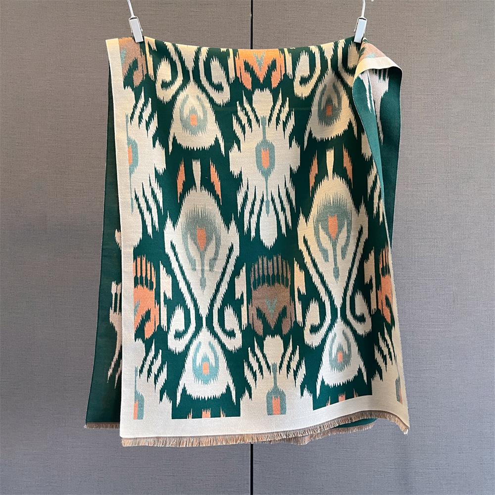 Warm Winter Cashmere Scarf Women Abstract Print Shawl Wrap Soft Pareo Elegant Poncho Femal Thick Warm Blanket Echarpe Pashmina