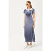 Женское темно-синее полосатое платье из лайкры с воротником-поло Elb-19002045