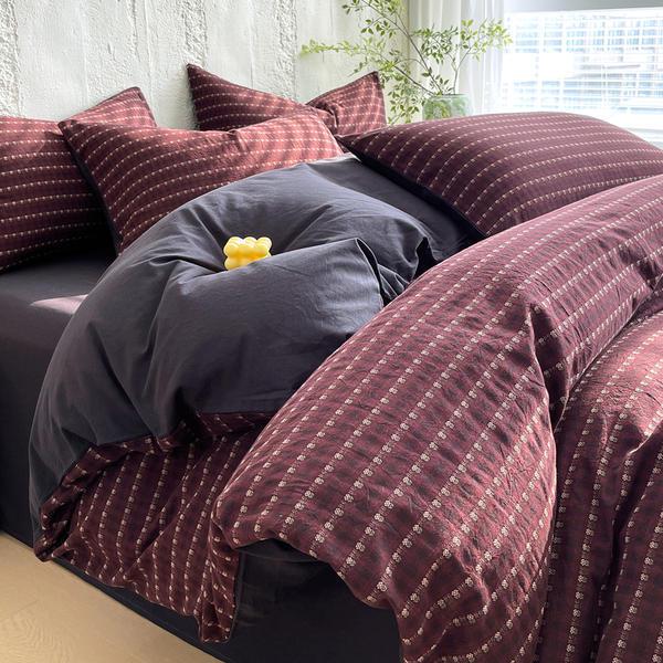 G5Z Хлопковый комплект пододеяльника с окрашенной в полоску пряжей - 4 предмета, Всесезонное постельное белье для общежитий