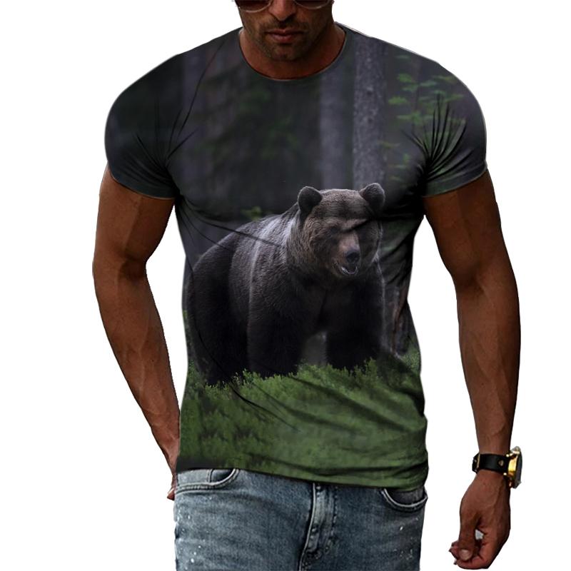 Летние оригинальные футболки с изображением медведя и животного, мужские повседневные футболки с интересной индивидуальностью и круглым вырезом с 3D принтом и короткими рукавами, уличная одежда