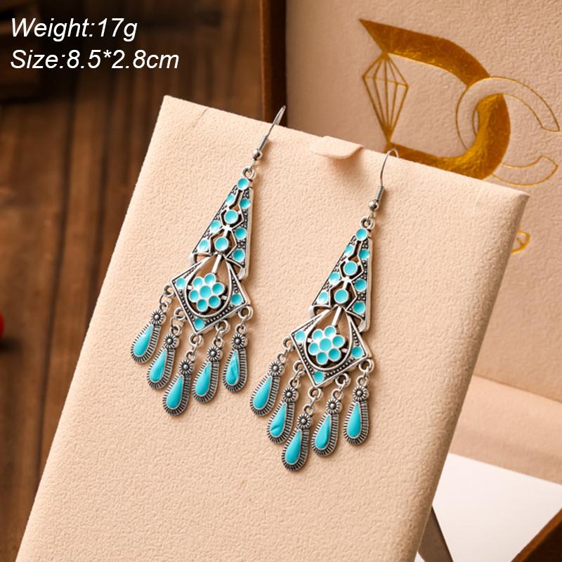 Blue Fashion Boho Temperament Water Drop Feather Earrings for Women Long Crystal Rhinestone Drop Oil Dangle Earring Jewelry