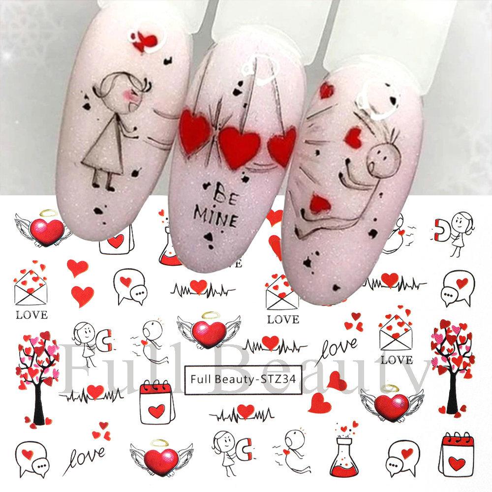 Nail Art Stickers Ins Valentine's Day Romantic Bear Love Letter Love Tree Watermark Sticker