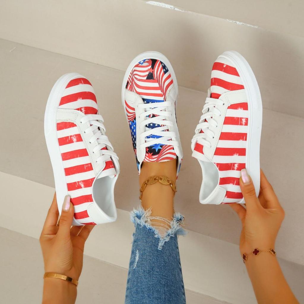 Autumn American Flag Print Flat Shoes for Women Retro Cool Sneaker for Female Spring Summer Woman Footwear Zapatillas Mujer