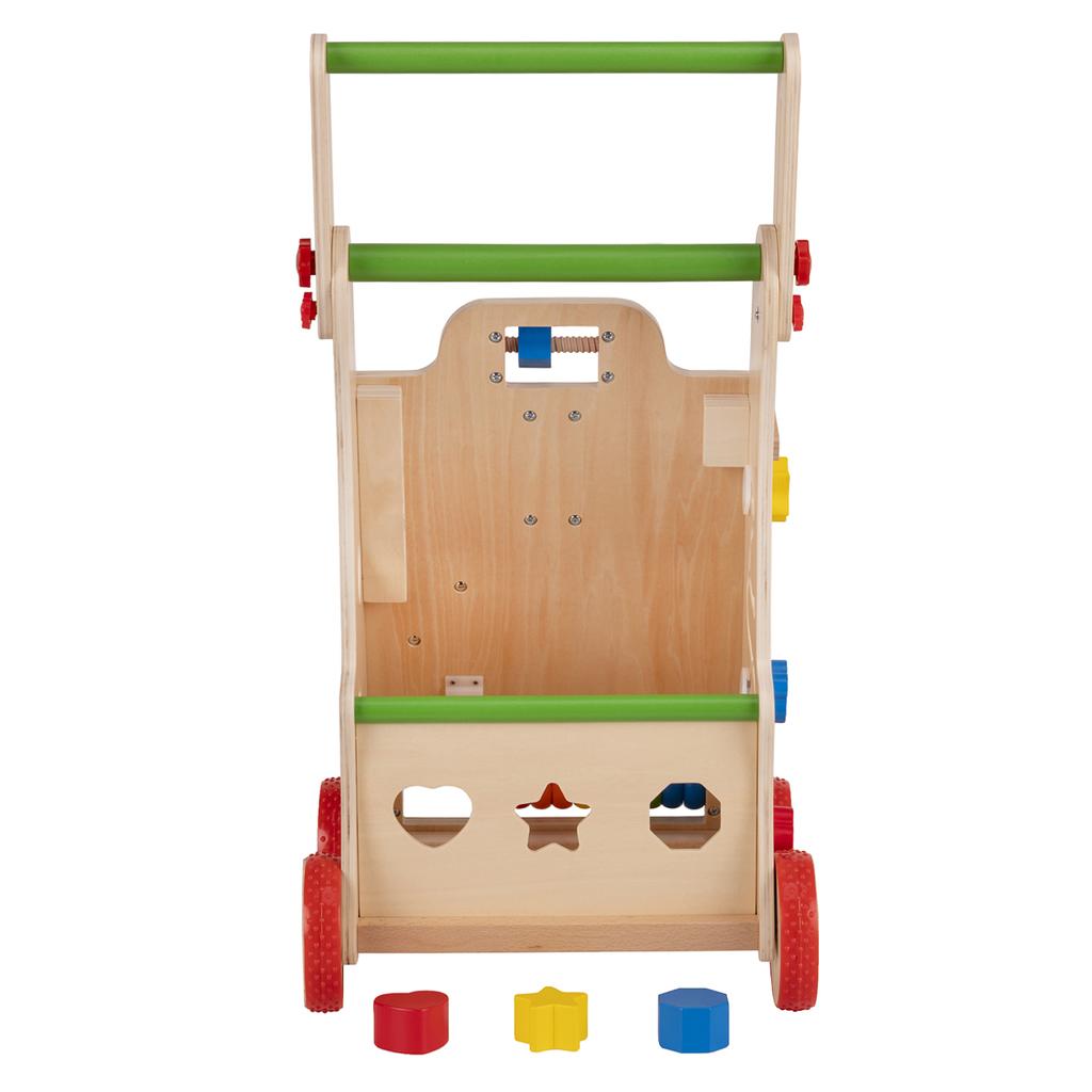 KiddyMoon Wooden Baby Walker Interactive Educational Toy for Children Push-along Toy for Babies Wk-002, Multicolored