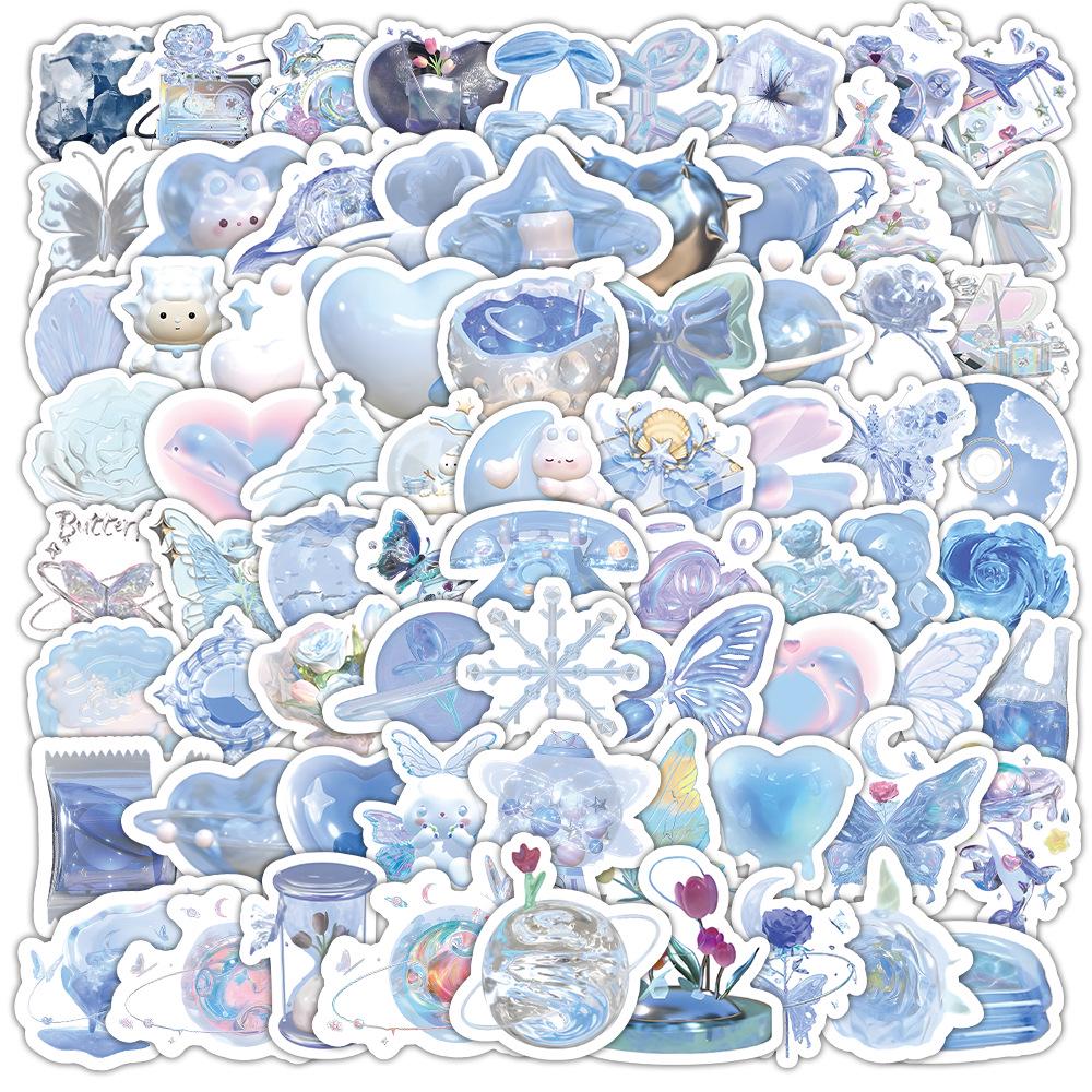 60 листов многоцветных наклеек в стиле ИНС: Реалистичные маленькие объекты в синем, розовом, фиолетовом, желтом и зеленом цветах