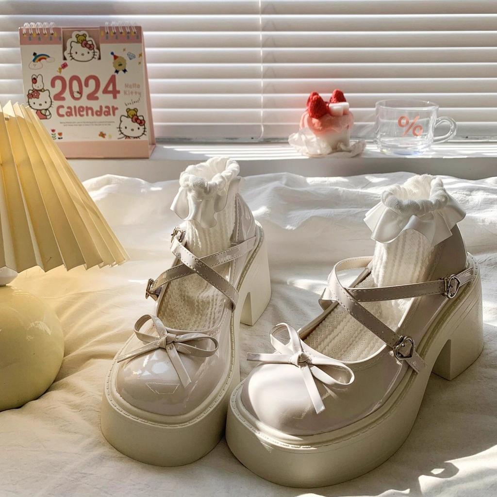 Японские jk увеличивающие рост французские универсальные маленькие кожаные туфли лето новые женские с бантом толстый высокий каблук Мэри Джейн одинарные туфли