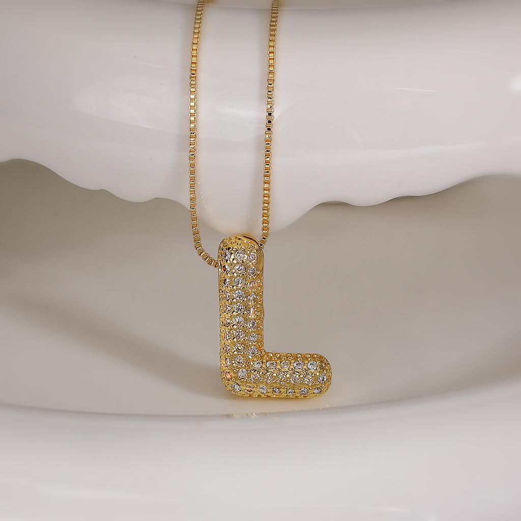 Cubic Zirconia Gold Plated Bubble Alphabet Letter Necklace Monogram Necklace Balloon Initial Necklace Gifts for Women Ladies
