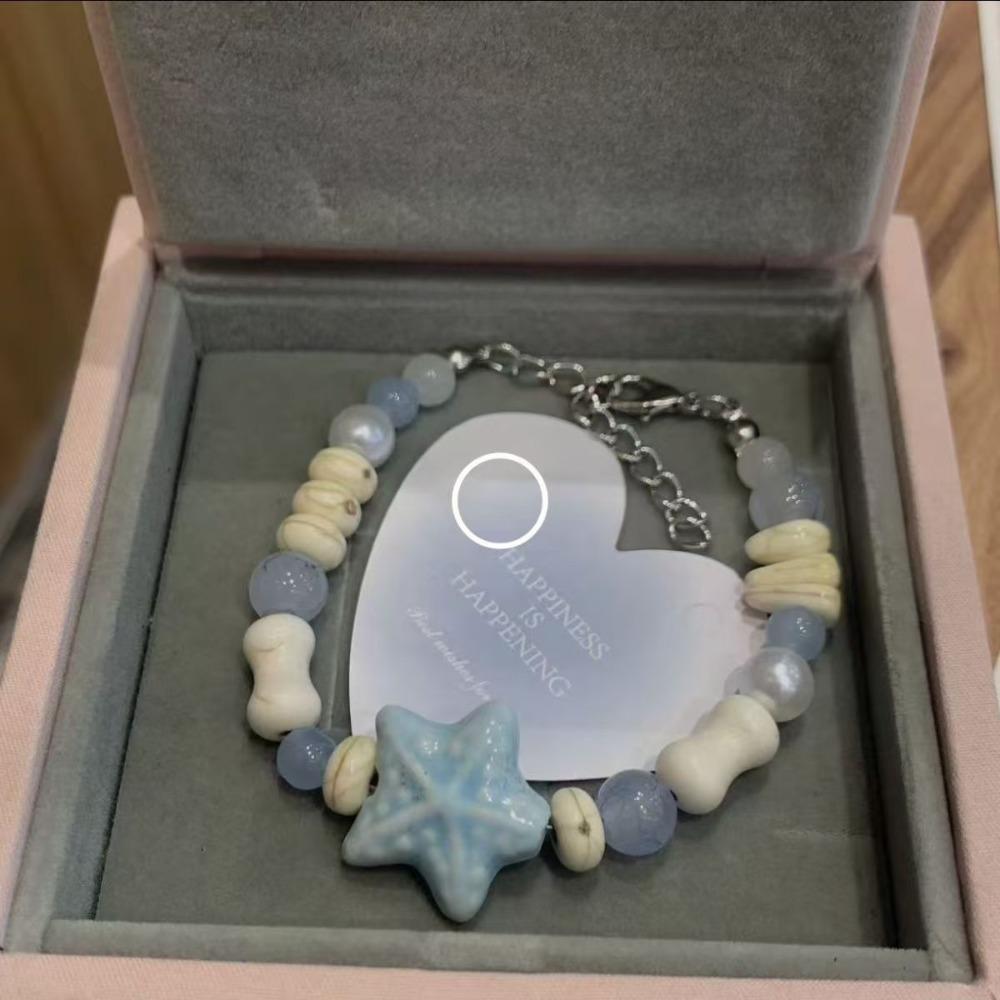 Y2K Colorful Beaded Bracelets Pink Blue Beaded Bangle Cute Starfish Bracelet Marine Accessories