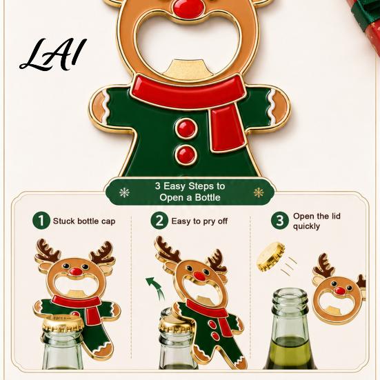 Elk Party Favors Christmas Gingerbread Man Bottle Opener Metal Refrigerator Magnet Beer Stocking Stuffers Decorative Cap Remover for Kitchen Supplies
