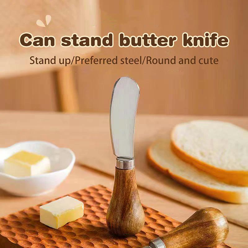 New Stainless Steel Cheese Knives Cheese Fork Set Wooden Handle Butter Spatula Knife Cheese Spreader Jam Spreader Baking Tools