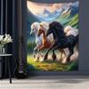 Black and White Horses Tapestry, Sunset Grassland Wild Horse Wall Hanging Art for Room Decor
