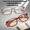Прогрессивные мультифокальные очки для чтения с защитой от синего света, мужские, женские, модные, квадратная оправа, очки для пресбиопии от +100 до +400