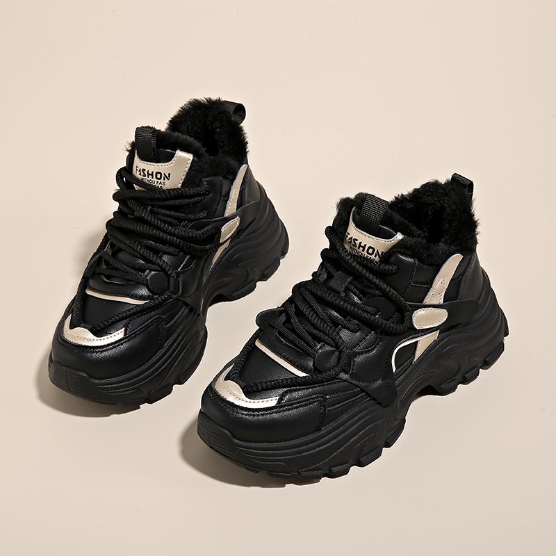 CRLAYDK Кроссовки женские на толстой подошве, на платформе, с меховой подкладкой, теплые, зимние спортивные туфли на танкетке, повседневные, для ходьбы, модные, для тенниса