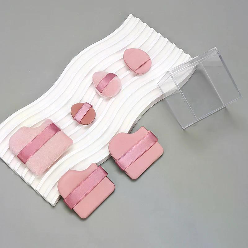 6 шт./набор Розовые пуховки Мини-пуховки для пальцев Пуховки для пудры Консилер Румяна Сухой и влажный макияж Мягкий, приятный для кожи Флок Аэропуховка