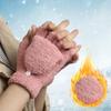 Girls Thick Dual-use Knitting Mittens Coral Velvet  Gloves Convertible Flip Top Half Finger Gloves