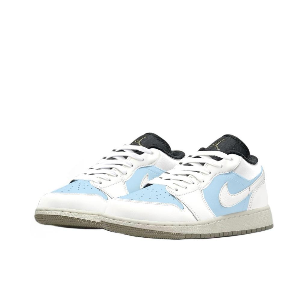 Jordan Air Jordan 1 Sea Salt Coconut Устойчивые к истиранию Низкие Винтажные Баскетбольные Кроссовки Унисекс Небесно-голубые 553558-092(Команда1119-)