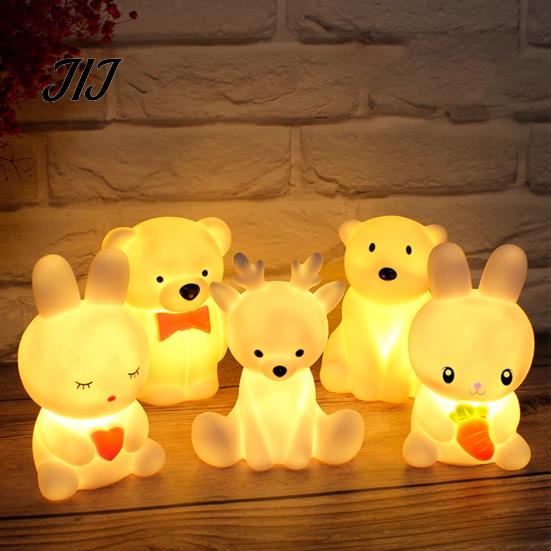 Soft Nursery Lamp for Baby Cute Animal Night Light Kids, Rabbit Bear Deer Cat Dog Room Lighting Sleeping Shape LED Bedside Lamp, Glow Sleep Decorative