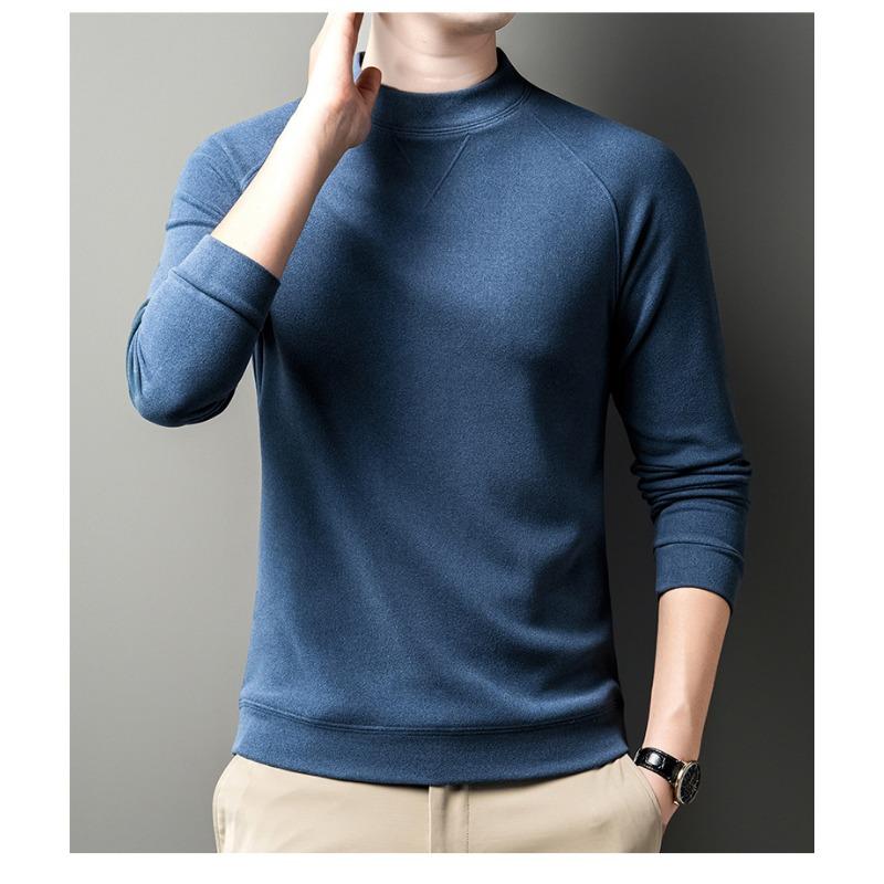 Men S Stand Collar Solid Color Long Sleeve Fleece Casual Base Shirt