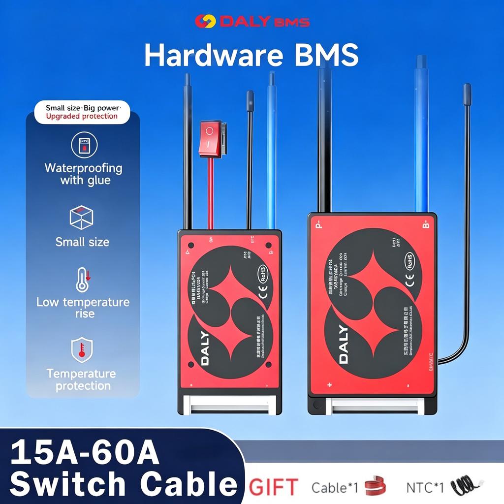 Daly Hardware BMS 4S Lifepo4 8S 24V 10S 36V 13S 48V Li-ion 3S 7S 12S 14S 16S 15A 20A 40A 60A with NTC Key Switch e-Bike Scooter
