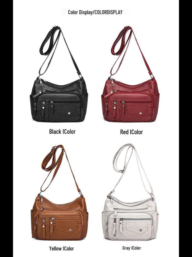 Женская мягкая кожаная многослойная сумка-мессенджер с несколькими отделениями