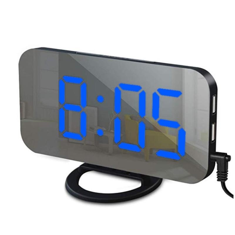 Digital Led Mirror Alarm Clock 2 Ports Usb Charger Snooze Function Adjustable Brightness Led Table