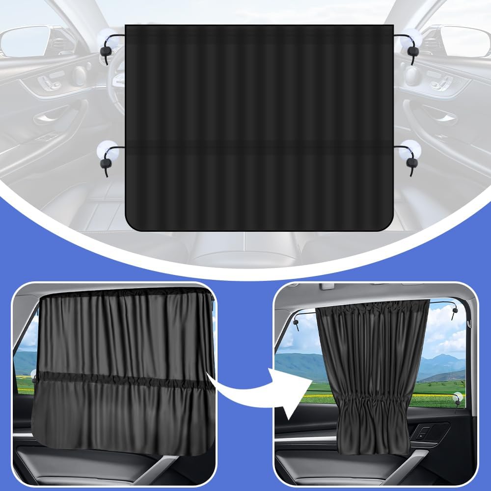2PCS Car Window Shades,Stretchable Car Curta For Sunburn Protection & Interior Cooling,Universal Car Privacy Shades For Automotive Glass