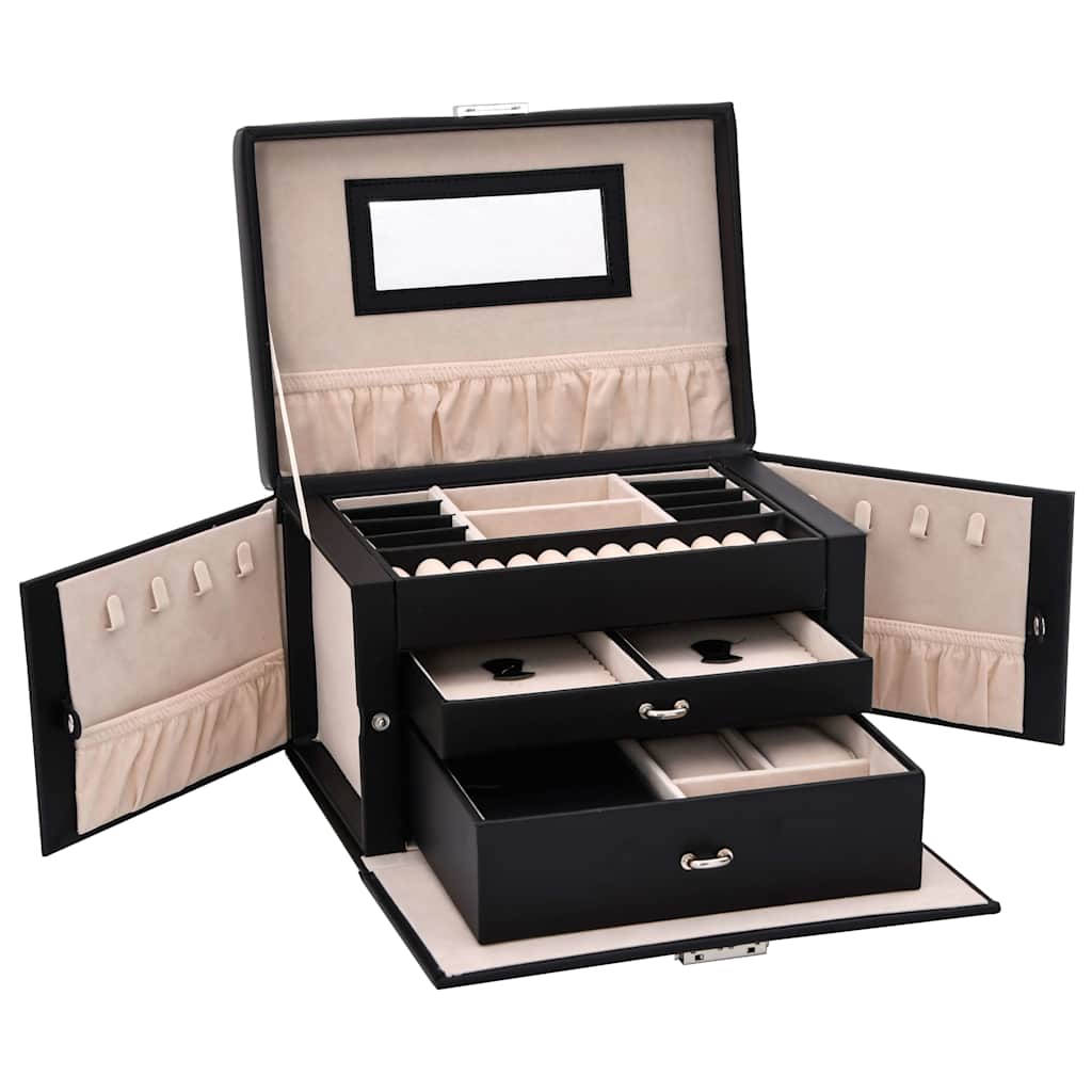 Jewelry Box 3 Tier with Mirror Lockable Black