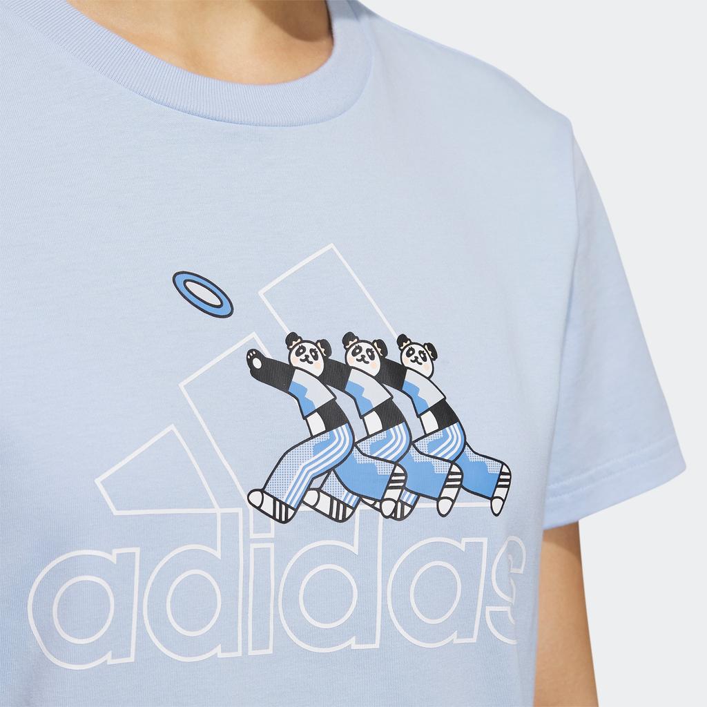 adidas Футболка с коротким рукавом Badge Of Sport Cartoon Panda Alphabet Logo Print Casual Women Tops Light-Pozdow Blue IP3936