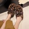 Korean Version Thick-bottomed Bag Head Bow Fluffy Slippers Women's Outer Wear 2025 New Autumn and Winter Velvet Warm Cotton Slippers